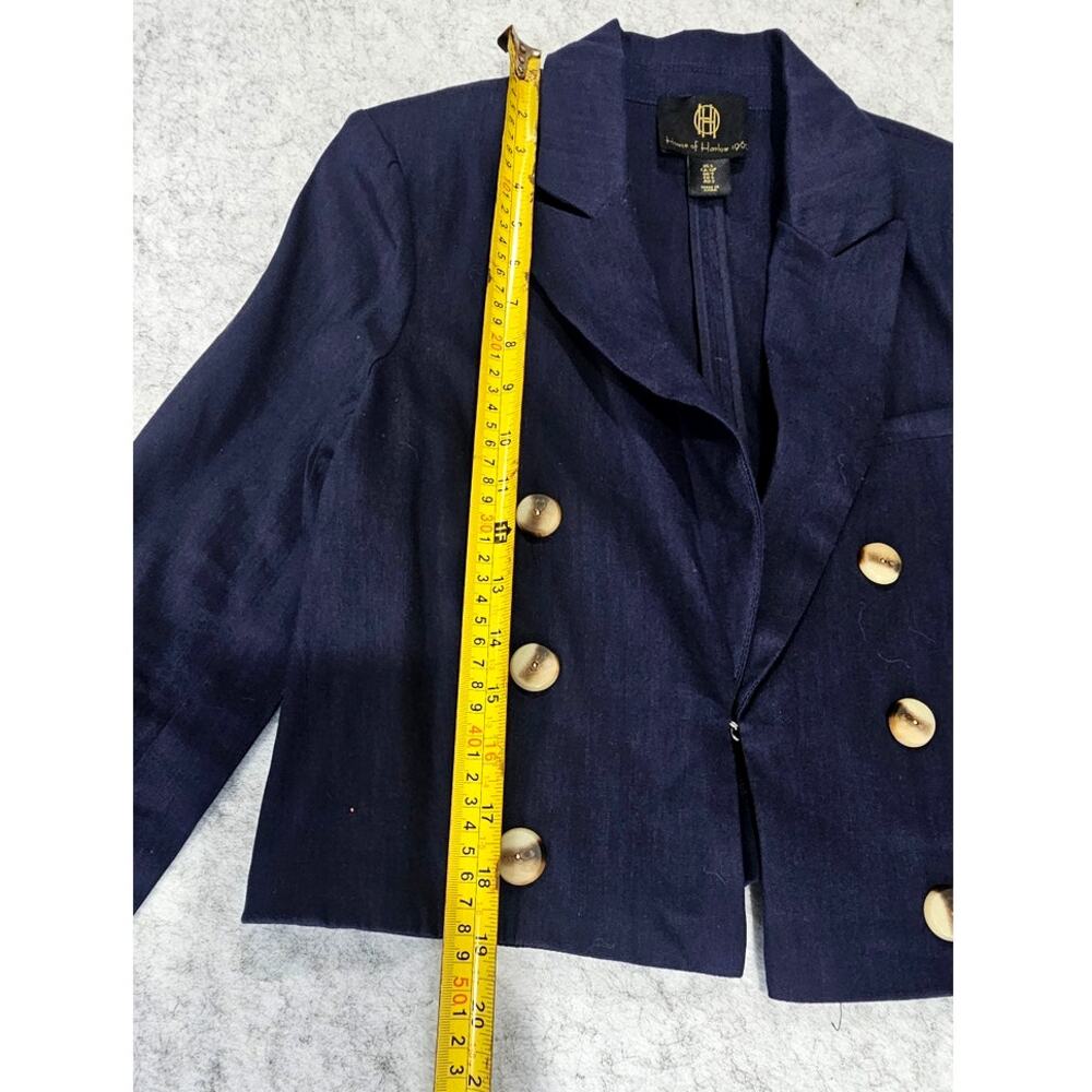 House of Harlow 1960 Blue Linen Cropped Blazer, Wood like Buttons, Sz S - Picture 7 of 10